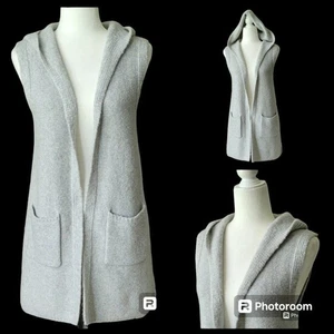 Tahari Open Front Long Wool Blend Hooded Sleeveless Cardigan Sweater Vest - Picture 1 of 12