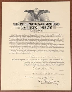 1918 Dayton Ohio Patriotic Corporate Certificate - Recording & Computing Co. - Foto 1 di 5