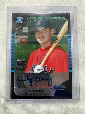 2005 Bowman Draft Chrome ДЖАКОБИ ЭЛЛЛСБЕРИ С АВТОГРАФОМ 1-Й ДЕБЮТАНТ RC RED SOX YANKEES - Изображение 1 из 2