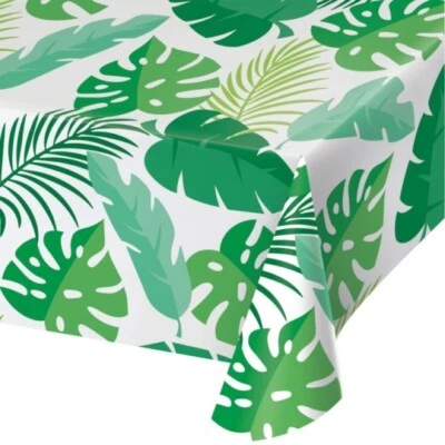 Tropical Palm Leaves Plastic Banquet Tablecloth 54" x 108" Safari Jungle Decor - Image 1 of 2