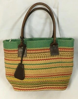 Bolso de Mano Gap Paja con Asas de Cuero a Rayas Foto 1 de 4