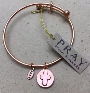 ✝✝ ARMREIF ARMBAND von PRAY for Faith NEU Kupferfarben Kreuz Charm Religiös - Bild 1 von 3