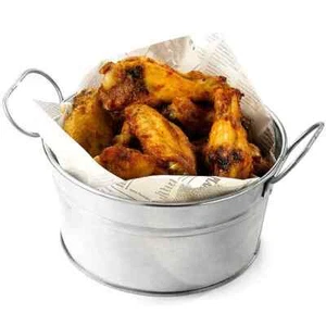 2x Food Buckets Steel Round Tubs 6x3" Serving Small Sauces Holder Chips Starters - Picture 1 of 3