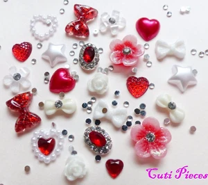24pcs 3D Nail Art Red Silver White "Xmas Jewel" Rhinestone Flower Star Bow Alloy - Picture 1 of 4