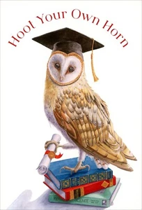 Animal HAPPY GRADUATION Card, Owl Hoot Horn Books by Ingrid Nutshell Designs +✉ - Picture 1 of 6