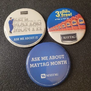 Vtg MAYTAG Advertising Pinbacks Lot Set Of 3 Month May Tide  - Picture 1 of 3