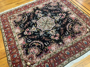 6x6 7x7 Tabrize Square Medallion Rug SILK Rust Black Yellow Pink Blue Purple - Picture 1 of 8