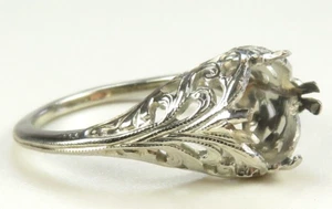 Antique 1920's Setting Mounting 9K - 10K White Gold Hold 8MM Ring Size 5.75 UK-L - Picture 1 of 16