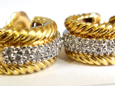 $4150 DAVID YURMAN 18K GOLD DIAMOND CHEVRON PAVE HOOP EARRINGS - Image 1 of 4