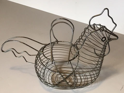 Vtg Chicken Hen Chrome Metal Wire Egg Basket French Country Farmhouse Kitchen Cover