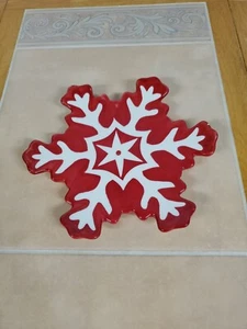 Mesa International Handcrafted Snowflake Plate Dish Christmas Red White - Picture 1 of 12