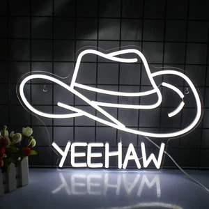 Cowboy Hat Neon Sign Cowboy LED Sign for Wall Decor USB Powered White Cowboy Hat - Picture 1 of 7