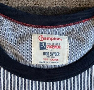 Champion Sweater Men's Large Todd Snyder Black White Striped Pinstripe Portugal - Picture 1 of 11