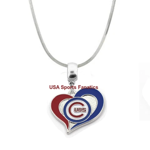 MLB Chicago Cubs Heart Swirl Logo Pendant Necklace On A 925 Snake Chain Cover