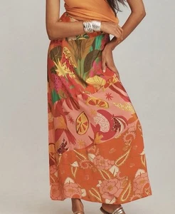 NWT Anthropologie Farm Rio Floral Midi Skirt Size Large Pink Pattern Zip Side - Picture 1 of 7