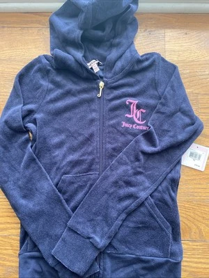 Jaqueta Juicy Couture Meninas Azul Marinho Zíper Completo com Capuz Tamanho Black Label Terry - Imagem 1 de 4