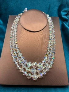 Vintage AB Kristall Halskette 3 Strang Perlenkette verstellbar Nachlass Schmuck 17 Zoll - Bild 1 von 4