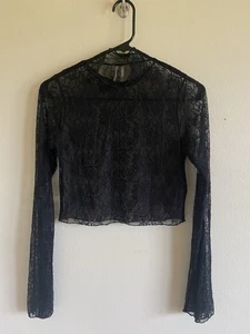 Anthropologie schwarz Blumen Spitze Stehkragen dunkel romantisch durchsichtig Bluse Shirt Small - Bild 1 von 6