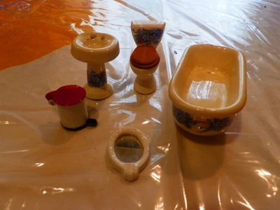 Dollhouse Miniature Victorian Bathroom Set Tub Toilet Sink  Vanity  Accessories - Image 1 of 4