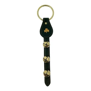 Shamrock Charm Green Leather Strap Sleigh Bell Door Hanger 12 In Made in USA - Picture 1 of 5