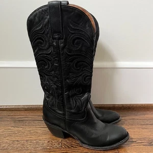 Lucchese Laurelie Western Boots Womens 8.5B Leather Black Heeled Cowgirl - Picture 1 of 12