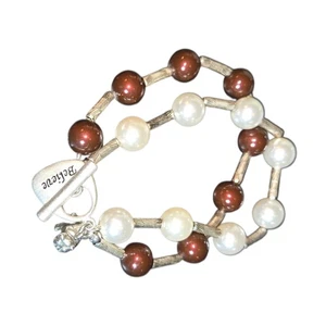 Pulsera "Believe" Plata de Ley Rojo y Blanco Cuentas Bulldog Inglés Dije 7" - Imagen 1 de 8