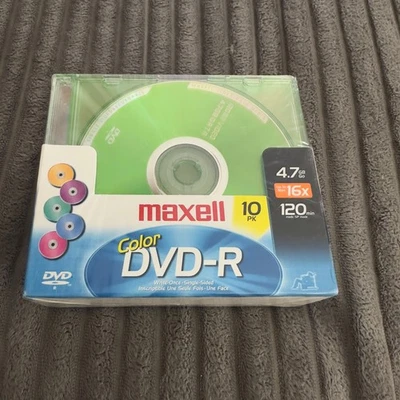 Maxell DVD-R Color 10 Pk Media Discs 4.7 GM 120 Min Up to 8X w/ Jewel Cases NEW - Image 1 of 2