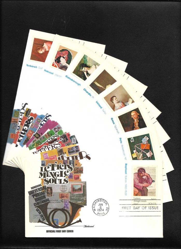 US FDC 1974 Letters Mingle Souls 8 Covers Fleetwood Cachets Scott 1530-37 | - Image 1 of 1