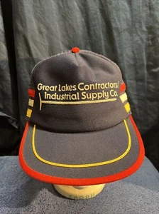 Great Lakes Contractors Industrial Supply 3 Streifen Vintage Trucker Druckknopflasche Mütze - Bild 1 von 7