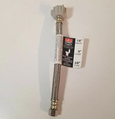 Fluidmaster Pro PRO1T09, 9-дюймовый унитазный разъем без свинца, шариковый кран 7/8 дюйма, композитный 3/8 дюйма - Изображение 1 из 4