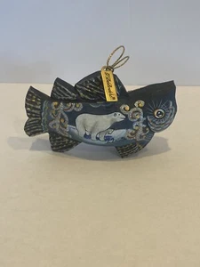 G DeBrekht Fish Ornament Signed Artistic Studios Hand Painted With Polar Bears - Picture 1 of 11