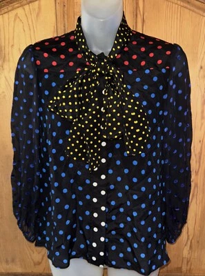 ALICE + OLIVIA Jeannie в горошек шелк кнопка вверх верхний галстук-бабочка шеи размер XS - Изображение 1 из 4