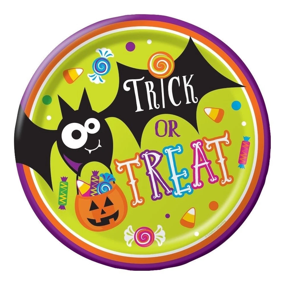 Gone Batty 8 Ct 9" Dinner Lunch Plates Halloween Party Pumpkin Candy - Image 1 of 1