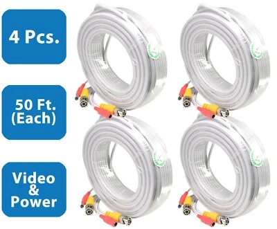 4 pcs 50 FT Power and Video BNC Extension Cable for Security Camera Connection - Image 1 of 4