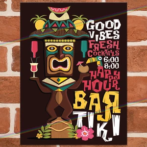 TIKI BAR VIBES Insegna Metallo Uomo Grotta Giardino Bar Capannone Pub Garage Poster Insegna Latta - Foto 1 di 3