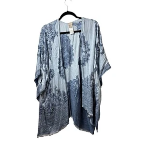 Chico's One Size Kimono Blue Open Cardigan 3/4 Sleeves Embroidered Beaded Sequin - Picture 1 of 7