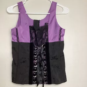 Vintage Tripp NYC S nero viola bustier corsetto pizzo broccato top Y2K punk gotico - Foto 1 di 13
