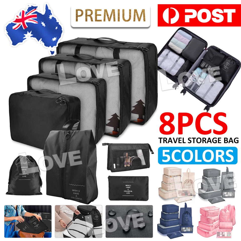 8Packing Cubes Travel Pouches Luggage Organiser Clothes Suitcase Storage Bag - image 1 of 1