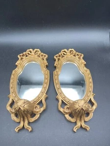2 Vintage Gold verspiegelte Wandleuchter Kerzenhalter Hollywood Regency. - Bild 1 von 12
