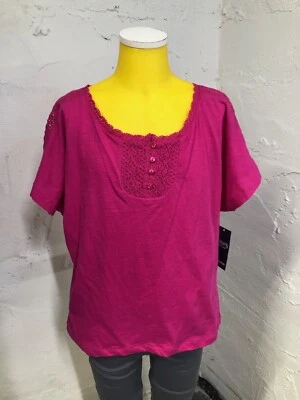 Blusa Chaps Top Feminina Média 8-10 Rosa Leve Conforto Algodão Nova Com Etiqueta - Imagem 1 de 4