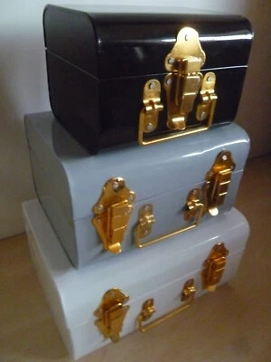 3 Mini Metal Storage Trunks Chests Set in Three Colours Lockable Lids Multi New - Image 1 of 4