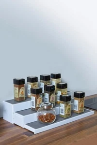 Spice Rack Kitchen Storage Expanding 3-Tier White & Grey - 6459 - Picture 1 of 2