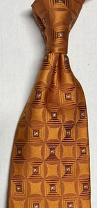 IKE BEHAR 100% USA HAND-TAILORED WOVEN NECKTIE REPEATING ORANGE CIRCLES SQUARES - Picture 1 of 4
