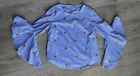 Kontrol Contemporary Bell Sleeve Top Blue and White Stripe Floral Embroidered Me