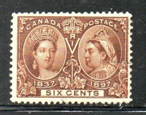 Canadá Sc 55 1897 6 c amarillo marrón Victoria Jubilee sello usado - Imagen 1 de 1