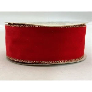 C&G 6.5 Yards Beautiful Red Velvet Gold Wire Edge 1.5” Ribbon - Picture 1 of 4