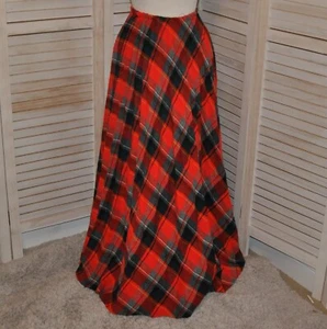 VTG Daisys Originals Of Miami Red Plaid Wool Pleated Skirt Blk Grn S-M Xmas Long - Picture 1 of 8