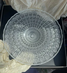 Huge Cut Glass Mid Century Czech Crystal Round Platter 16” Hand Cut Wedding Gift - Picture 1 of 8