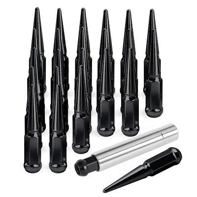 24 PIEZAS tuercas de clavo negras 14x1,5 para Chevy Silverado Tahoe 4,4" de alto con llave Foto 1 de 4