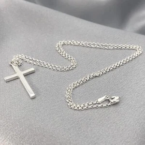Silver Cross Pendant and Chain 925 Sterling Silver - Picture 1 of 14